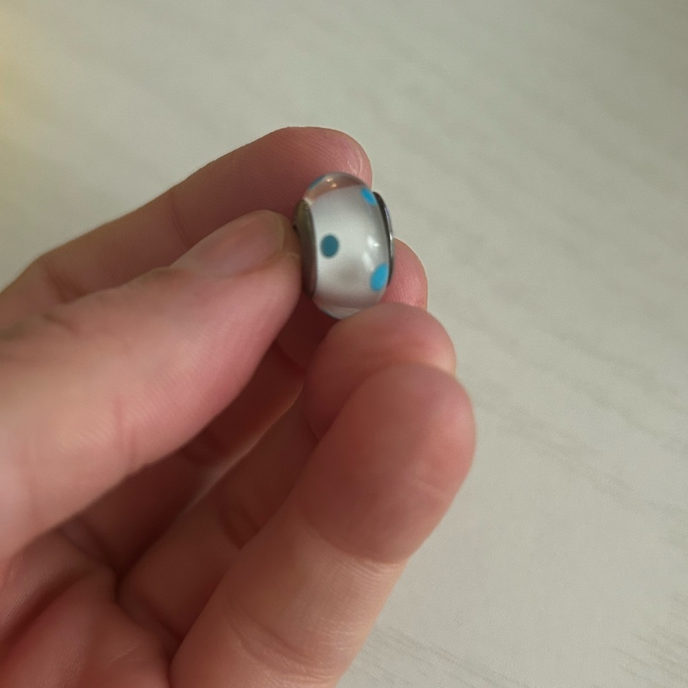 Authentic Pandora 925 Silver Blue and White Polka Dot Murano Glass Charm